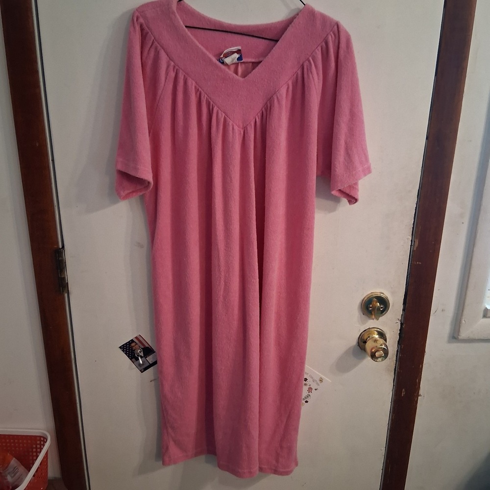 Vintage 70s 80s Pink Terry Cloth Pullover Beach Coverup Bathrobe L VGUC